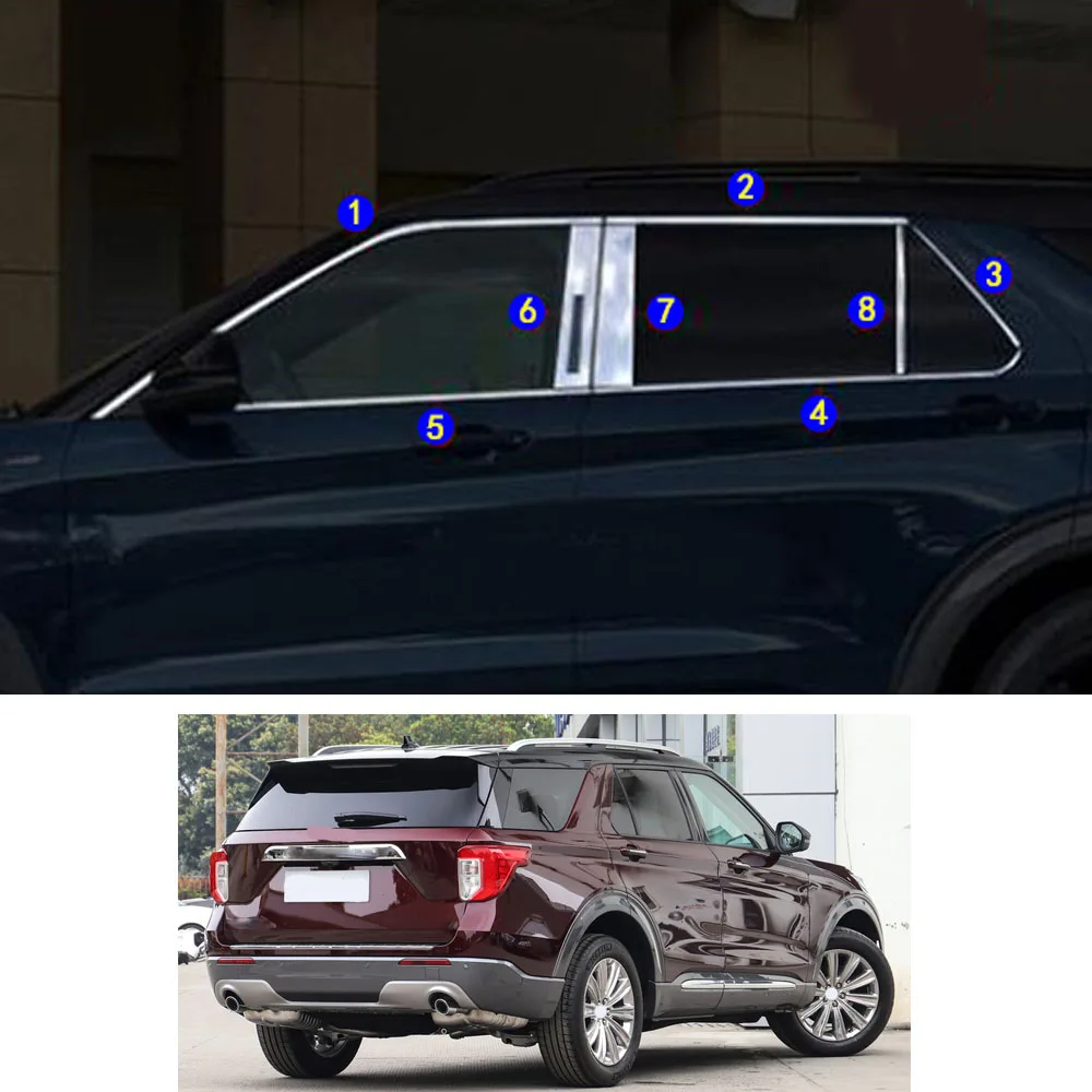 

For Ford Explorer U625 2020 2021 2022 Car Sticker Garnish Pillar Window Middle Strip Trim Frame Hoods Parts