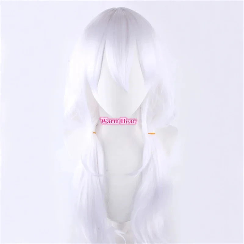 단간론파 V3 앤지 요나가 안지 애니메이션 코스프레 가발 내열 가발 70cm 화이트 웨이브 롱 합성 헤어 가발 + 가발 캡