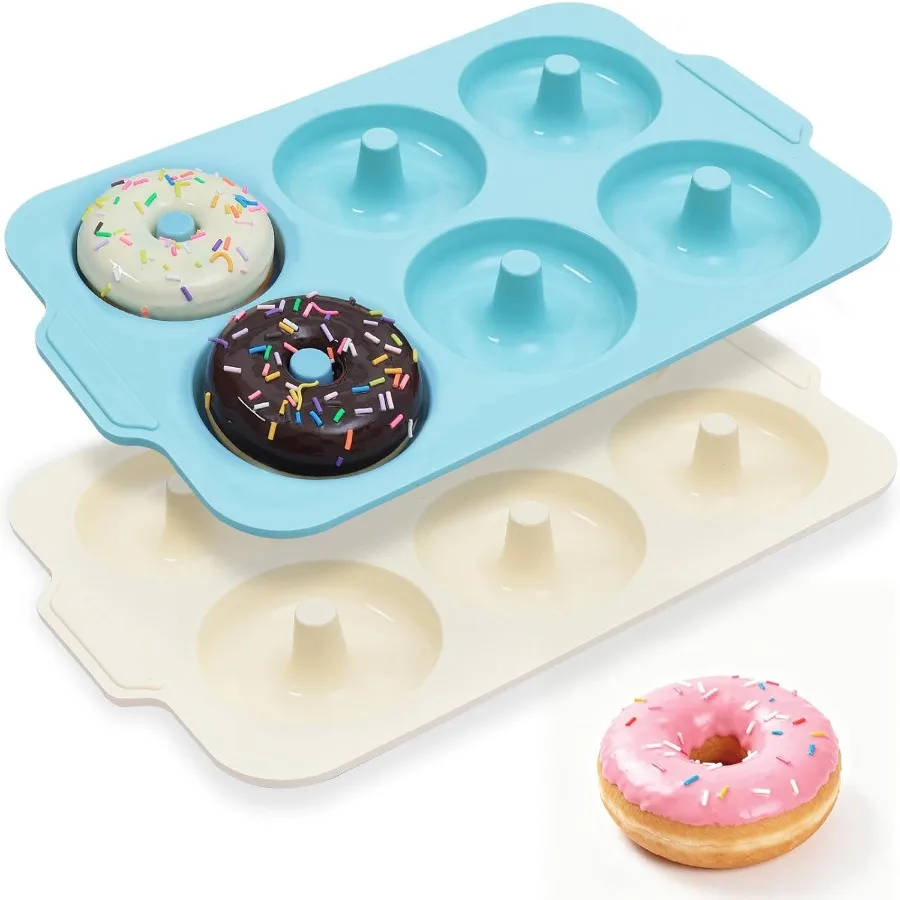 Sartén para donuts de silicona antiadherente: 3,5 Ih Molde para donuts grande con marco de metal Sartén para donuts Bagel para hornear Vegano esmaltado sin gluten para