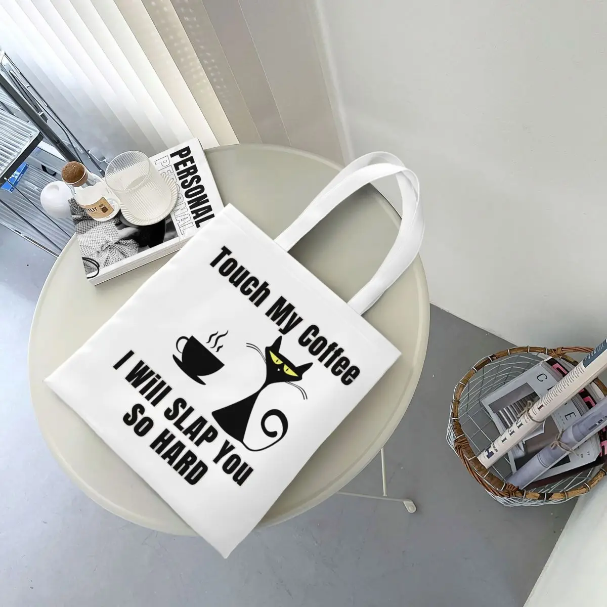 تلمس قهوتي سأقعك صعبًا جدًا، حقيبة قماشية لطيفة على شكل قطة، تصميم جمالي فريد من نوعه، حقائب مضحكة على شكل قطة ميمي للجنسين