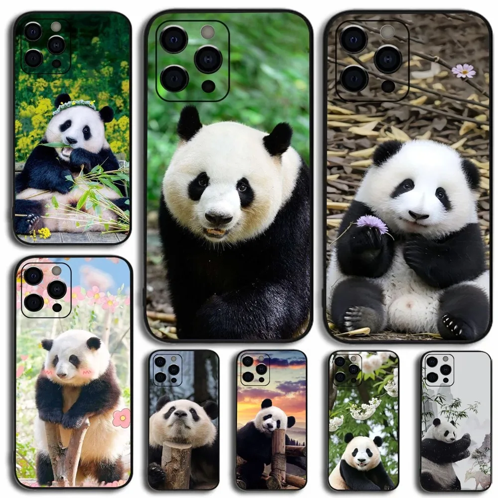 Cute Fubao Panda Animal Phone Case For Apple iPhone 15,14,13,12,11,Pro,X,XS,Max,XR,Plus,Mini Soft Black Cover