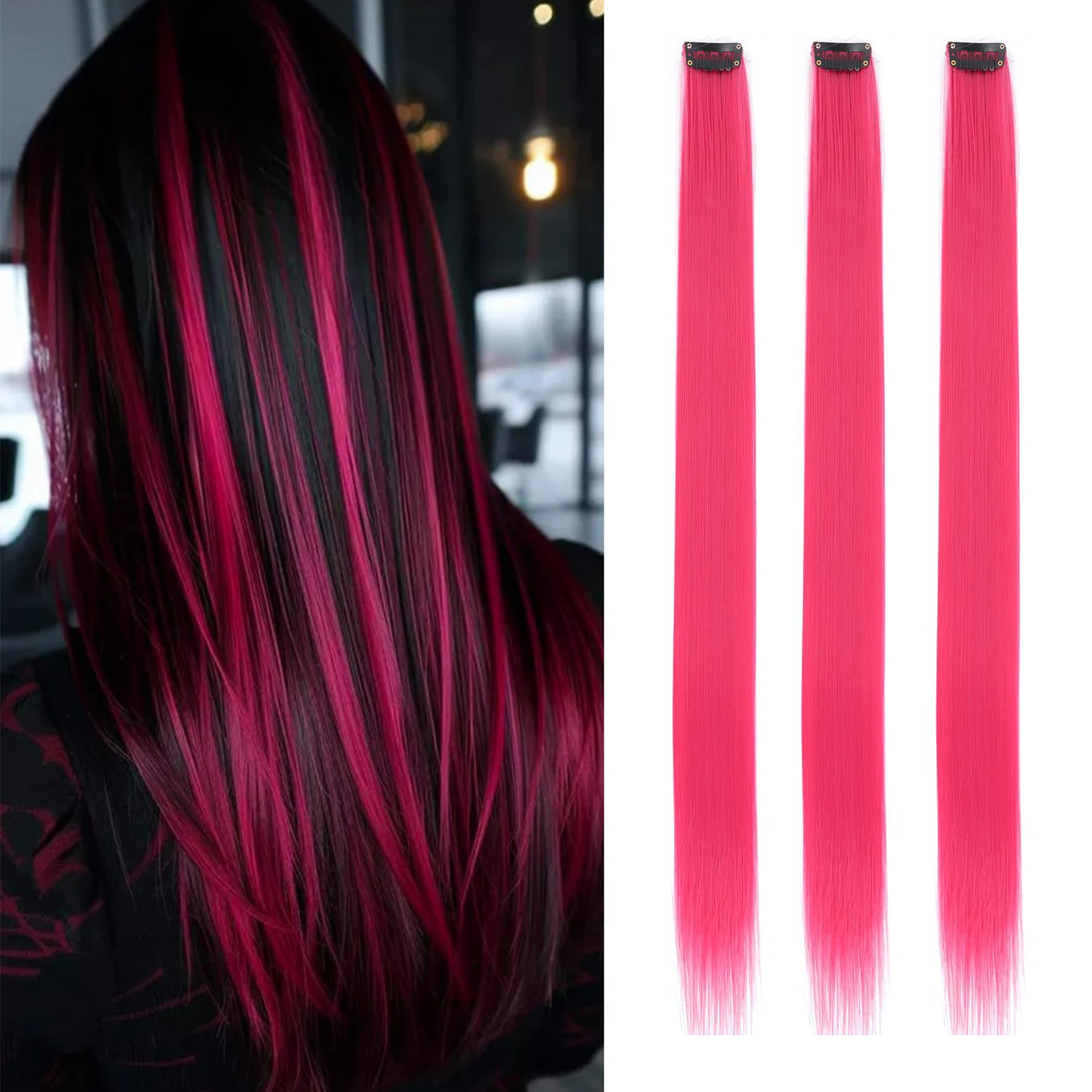 Clip In Hair Extensions 22 Inch 3 PCS for Parties Festivals | Night Out, Birthdays & Dress Up  Reusable Synthetic Hair for Girls view 2