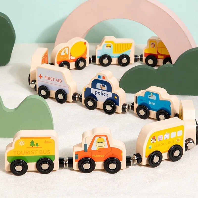 Baby Number Animal Traffic Vehicle Magnetic Train Toy Building Blocks Wooden Toys for Children Montessori Educational Game