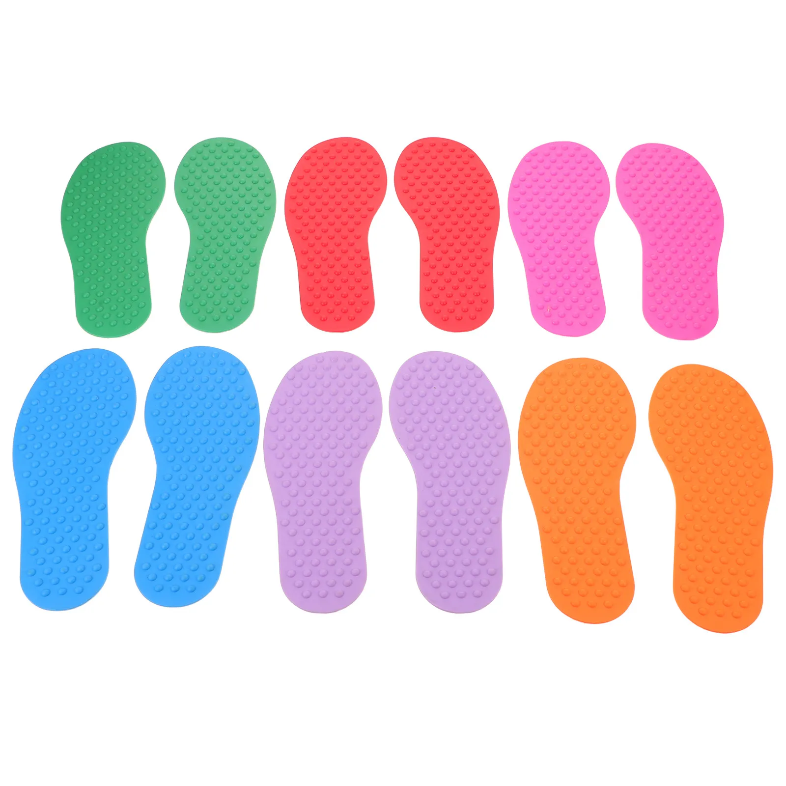 

6 пар ярких сенсорных напольных маркеров в форме стопы, резиновые точки для ковровых покрытий, нескользящие, для развития моторики у детей, для использования в классах