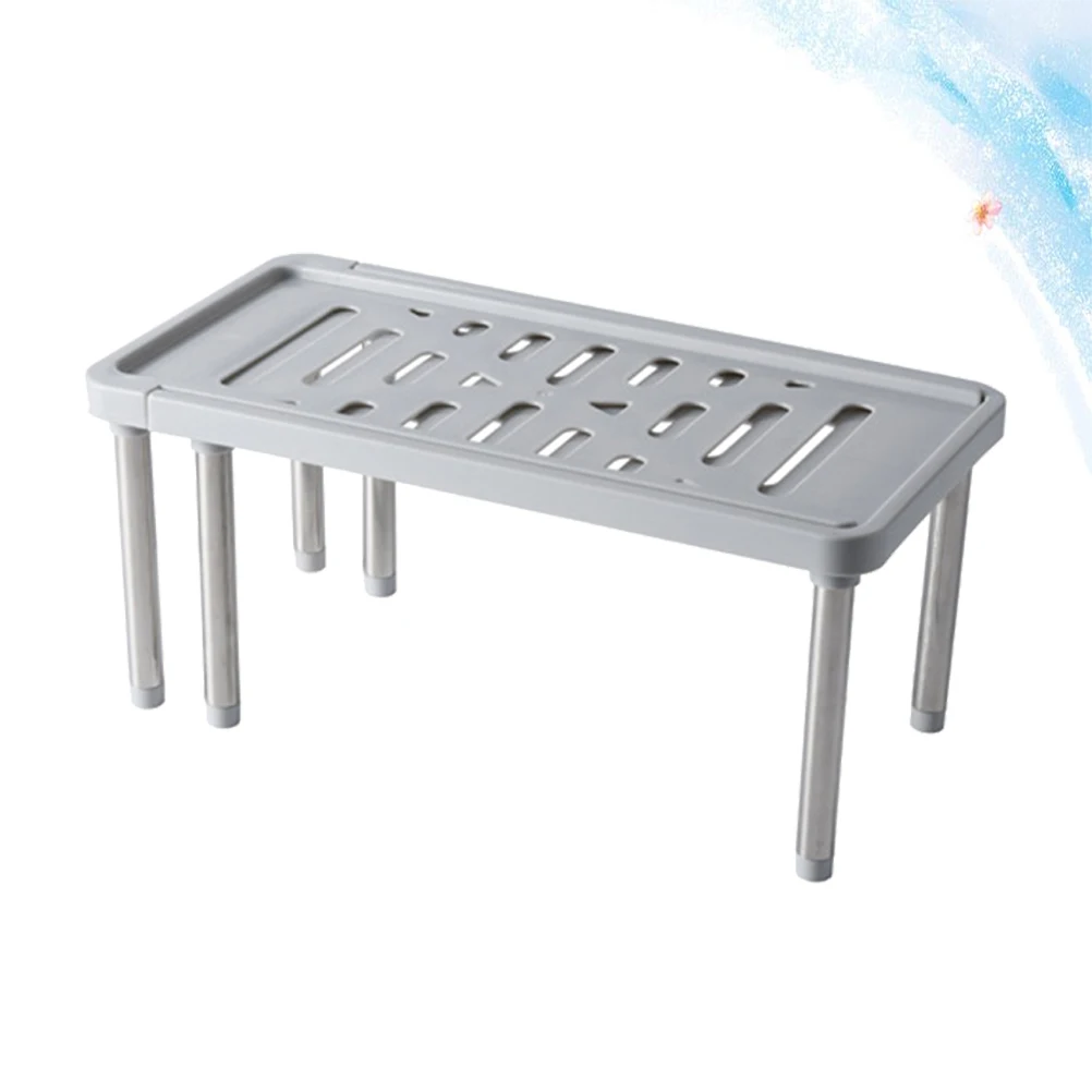

Retractable Storage Rack Detachable Kitchen Shelves Widened Legs Anti-Slip Spice Organizer Single Layer Grey For Bathroom