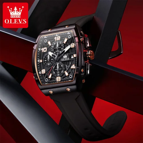 Imagen 2 del producto OLEVS 2976 Reloj para hombre, correa de silicona a la moda, cronógrafo Tonneau, Reloj de cuarzo, relojes deportivos luminosos resistentes al agua con fecha, Reloj de regalo