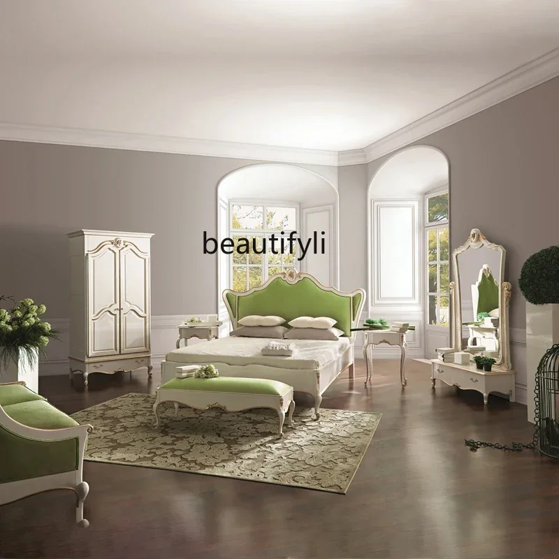 

x1European solid wood carving flower gold-painted wardrobe bedroom two-door large wardrobe simple locker