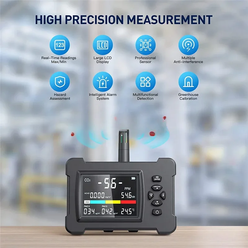 Air Quality Monitor,Upgraded Accurate Sensor CO2 Detector 8 in 1    for  PM2.5/PM10 Formaldehyde