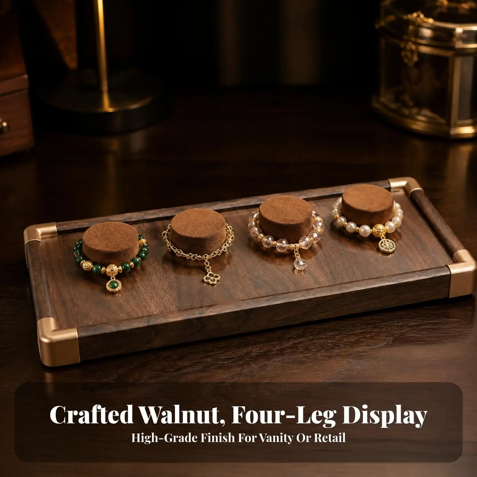 Wooden Jewelry Display Tray Walnut Finish Velvet Lined Bracelet Holder Case for Professional Retail Showcase Box Organizer