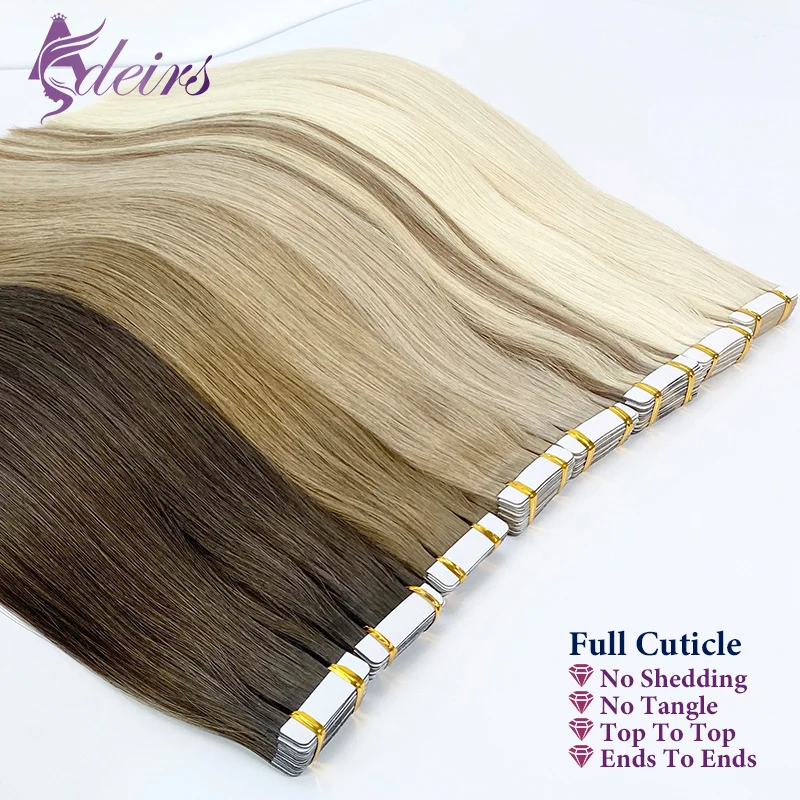 ADEIRS High Quality Tape in Human Hair Extensions Natural Straight Remy Hair Seamless Invisible 14"-22" 100% Real Hair End Thick