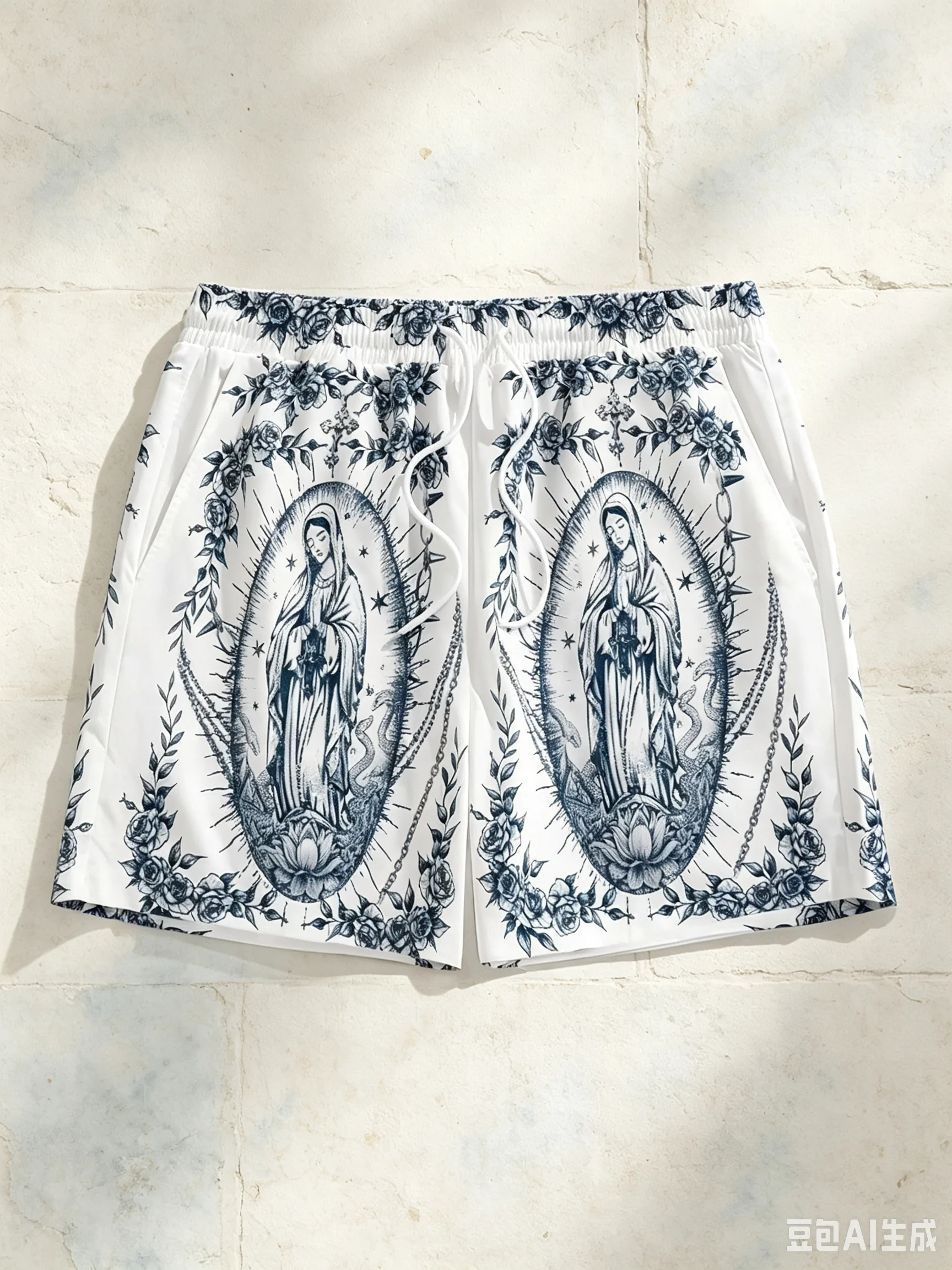 New 2026 Our Lady of Guadalupe Floral Border 3D Print Y2K Oversized Casual Shorts Men Streetwear Bea