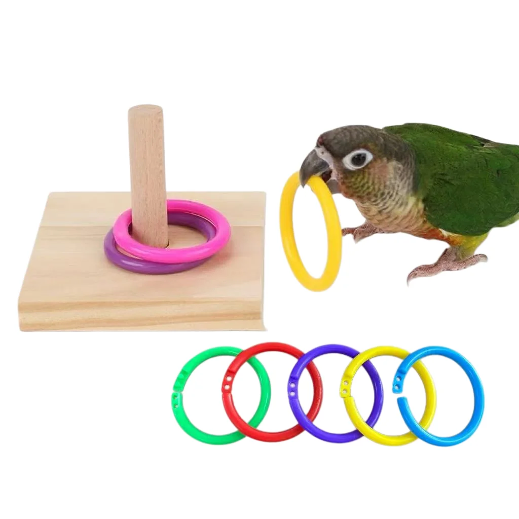 Hölzernes Vogelspielzeug Papageien-Plattform Plastikring Intelligenzförderung Papageien-Trainingsspielzeug Vogel-Kauspielzeug Vogelpuzzle Haustierzubehör