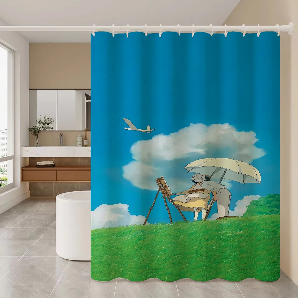 Curtains for Bathroom Shower Curtain Bath Curtain Hayao Miyazaki Animation Sets Accessories Waterproof Fabric the Set European