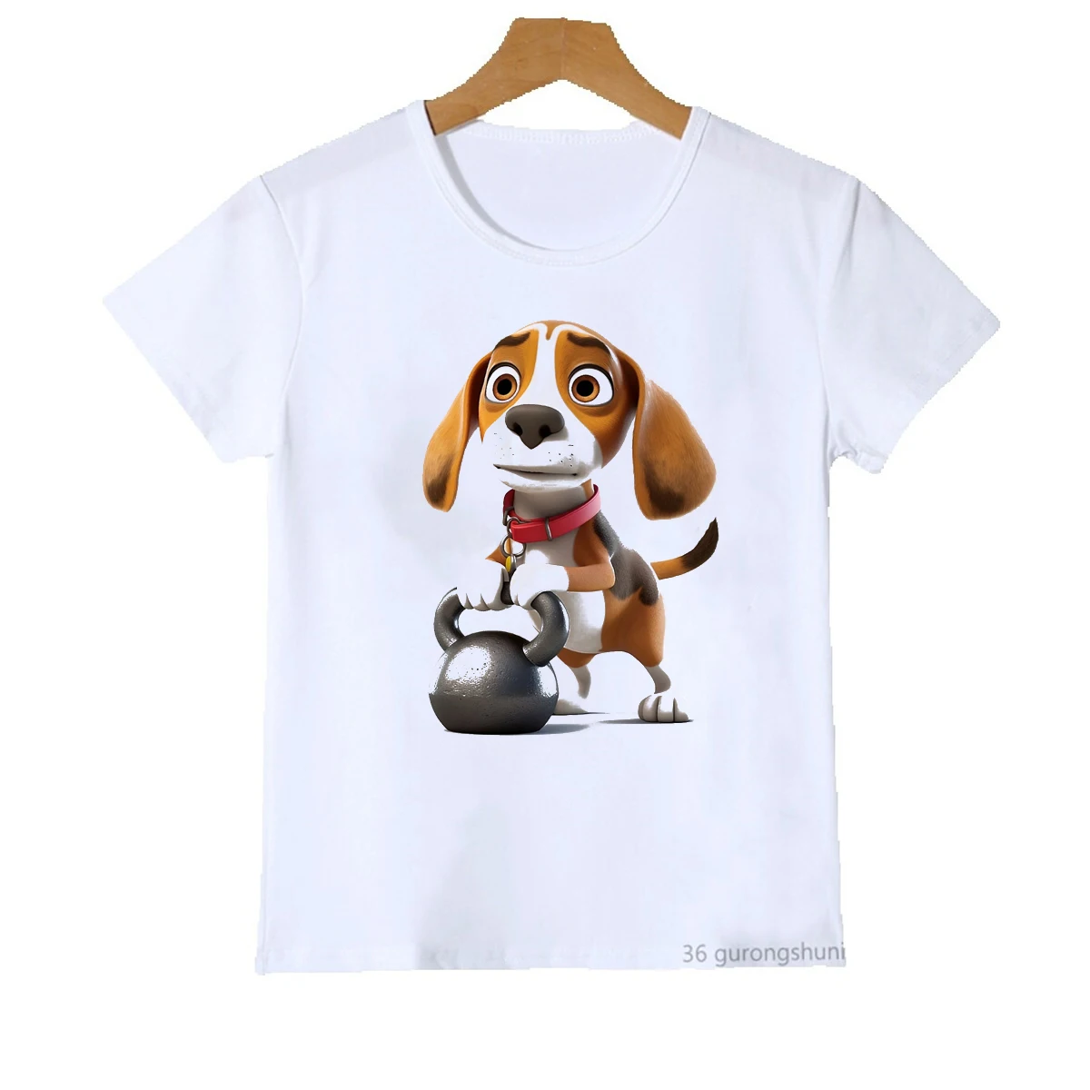 New Boys T-Shirt Funny French Bulldog Is Working Out Dog Animal Print Tshirt Fashion Boyswhite O-Neck Shirt Top 1-15 Years Old