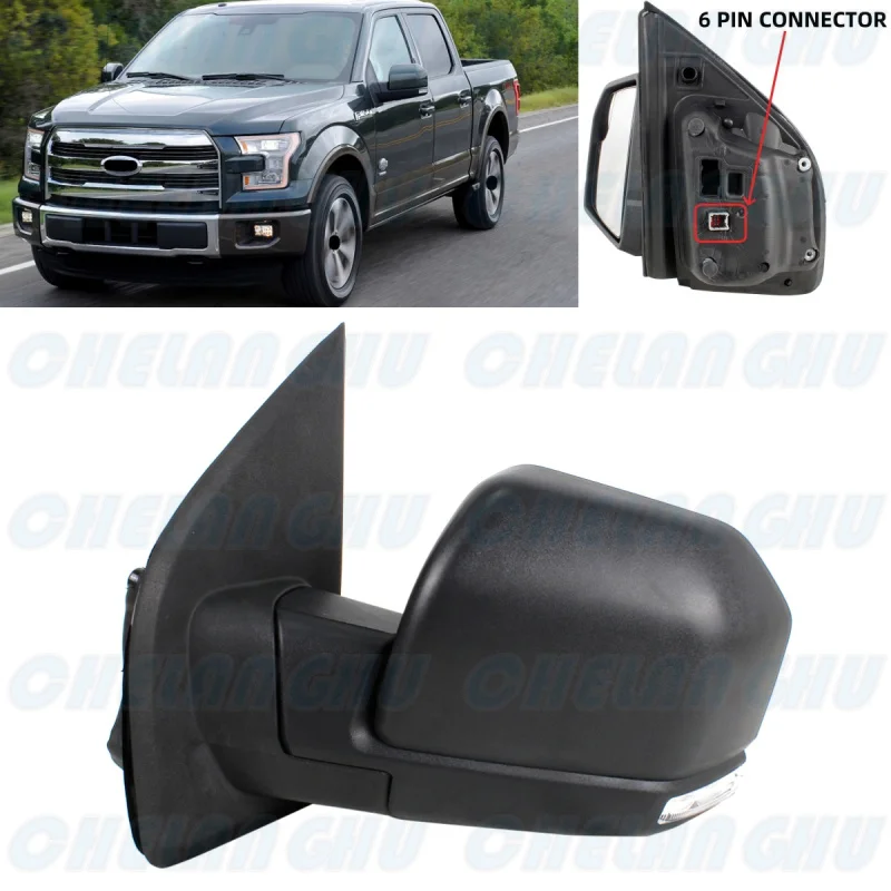 

For Ford F150 2015 2016 2017 2018 2019 2020 2021 US Version Left Side 6 Pins Satin Black Heated Power Adjust mirror assembly