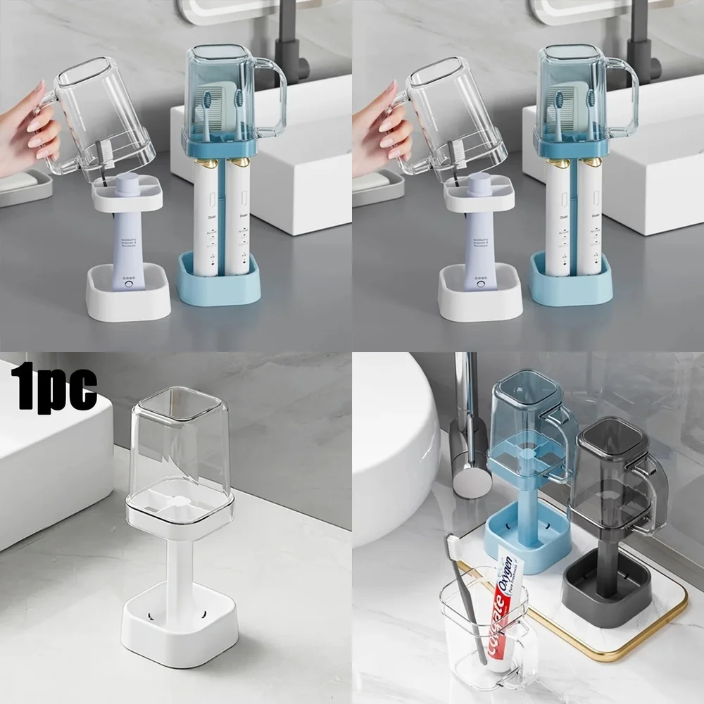

Bathroom Toothbrush Holder with Toothpaste Squeezer 6 in 1 Wall Mounted Organizer for Sink Storage Bathroom Accessories