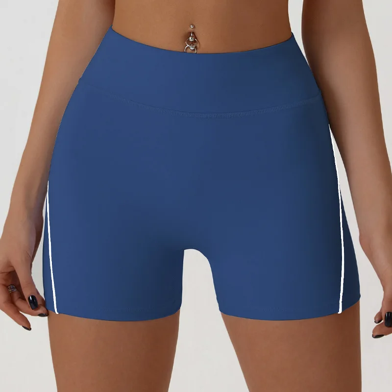 High Waisted Hip Lifting Fitness Shorts For Women Sports Cycling Tight Pants Stripe Buttocks Yoga Three Part Sports Shorts Woman