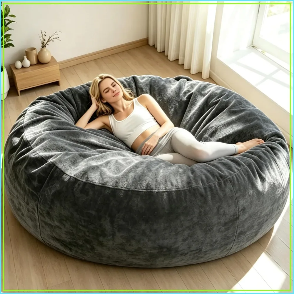 Memory Foam Bean Bag Chair for Adults, Gray, 6 Foot, Large Lounger with Removable Cover