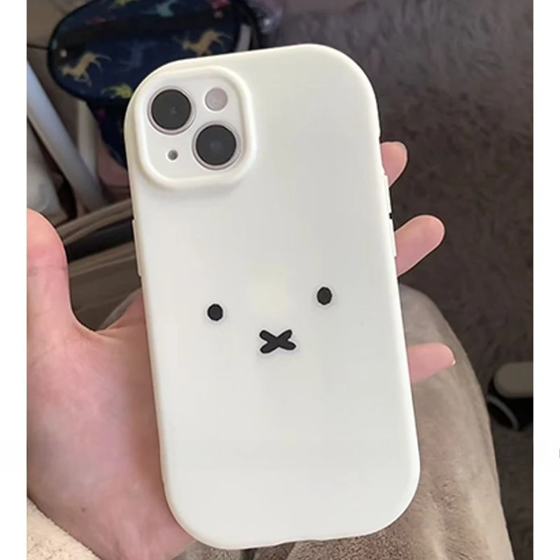 Kawaii ميفي لطيف أرنب التعبير متجمد الملمس الكرتون جراب هاتف مادة السيليكون تنطبق على iPhone16 15 14 13 12 11 ProMax