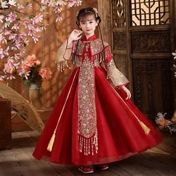 Retro Robe Warm Red Chinese New Year Clothes Girl Hanfu Children Tang Suit Thick Ancient Costume Embroidery Vestidos Orientale