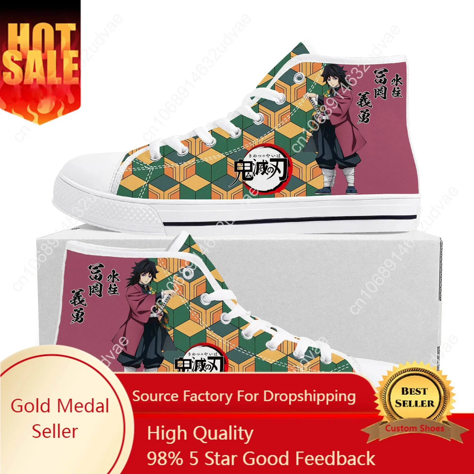 

Japan Anime Cartoon Giyu Tomioka Water Hashira Fashion High Top Sneakers Mens Womens Teenager Custom Shoe Canvas Couple Shoes