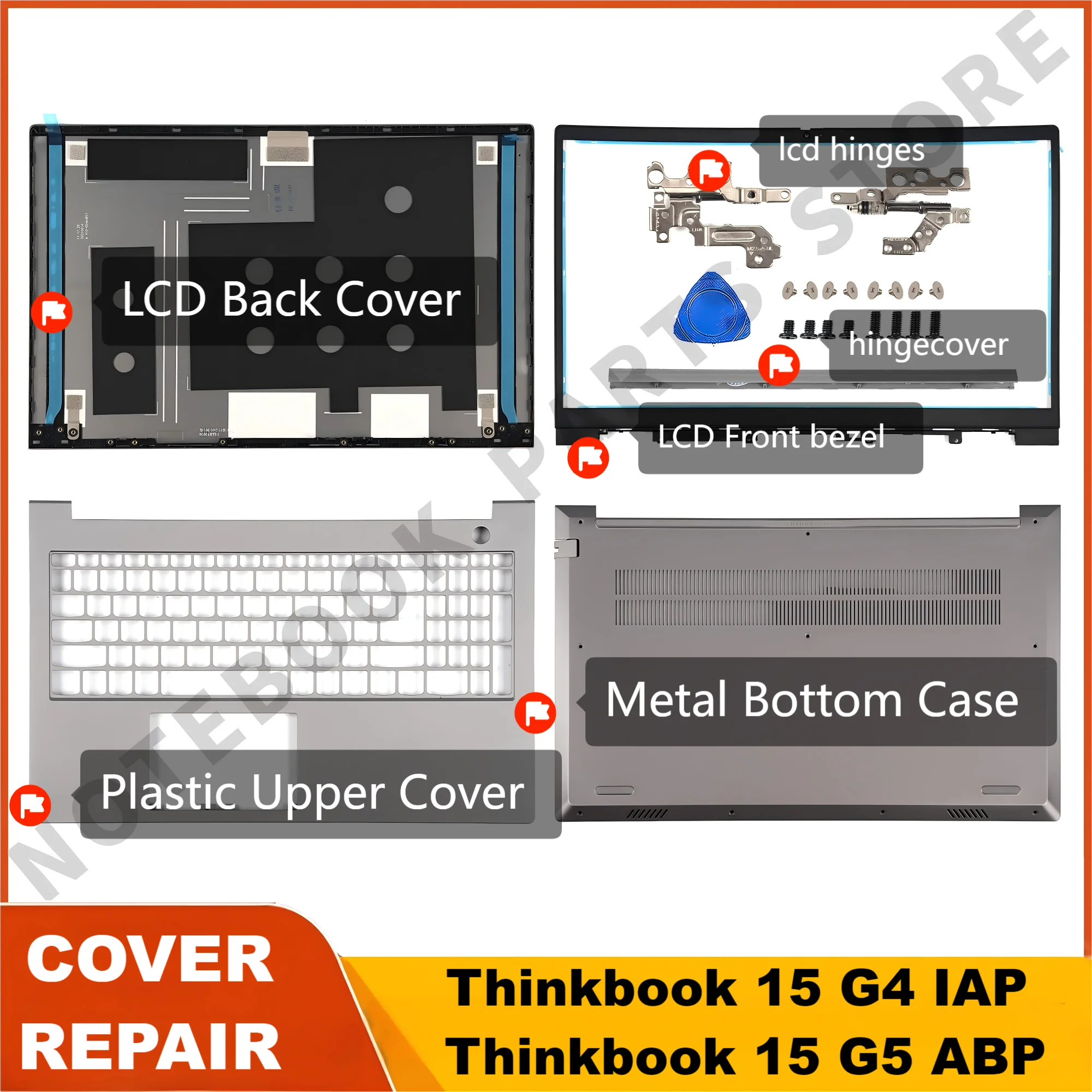 

Parts for ThinkBook 15 G4 IAP For Thinkbook G5 ABP Back Cover Top Cover/Bezel/Upper cover/Bottom Hinges Replace 15.6inch