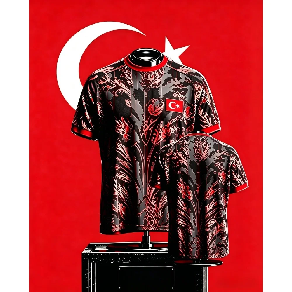 Turkey Floral Print Soccer Jersey, Men's Breathable Quick Dry Football Training Shirt, 2026 Fans Edition