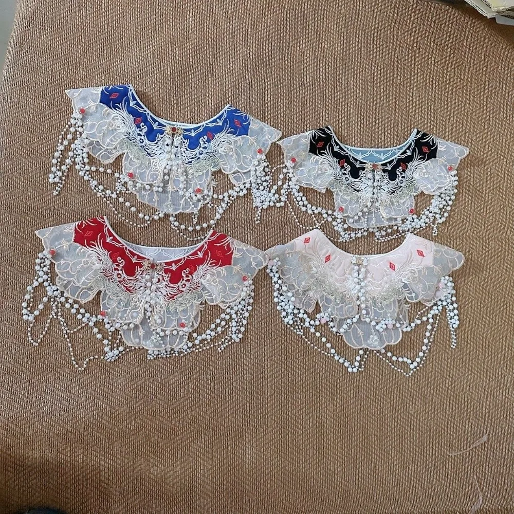 

Pearls Hanfu Collar Embroidered Chinese Style Shirt Fake Collar Clothes Decoration Detachable Tassels Cloud Shoulder Cloth