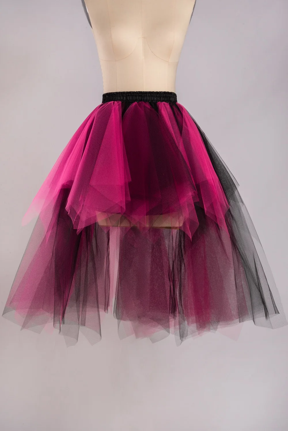 Gonne tutù Tulle Sottoveste alta bassa Donna Trambusto pieghettato irregolare Fantasia Danza Pettiskirt Cocktail Party Nero Fucsia Blu