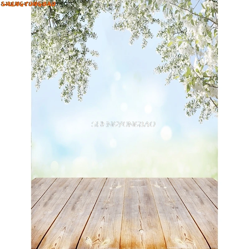 SHENGYONGBAO Flower and Wood Planks Photography Backdrops Wood Floor Texture Theme Photography Background FMB-72