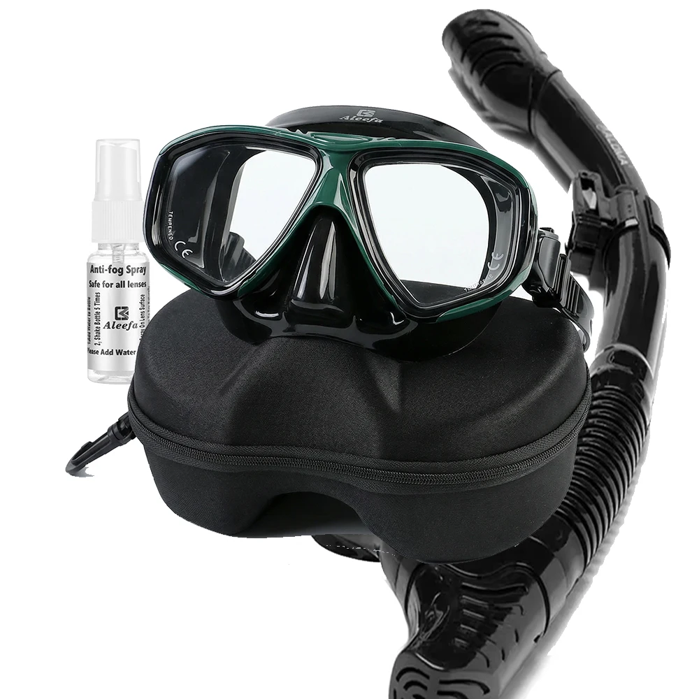 Adult Scuba Diving Mask Snorkel Set, Tempered Lens Dive with Antifog Spray, Swimming Glasses, Elastic Band, Gift Box