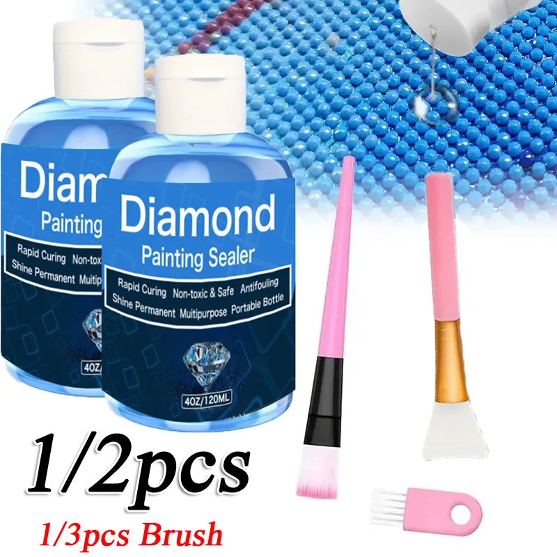 

1/2pcs Diamond Painting Sealant Glue 4oz/pc Anti Detachment Brightening Agent Puzzles Accessories Tools With 1/3pcs Brush