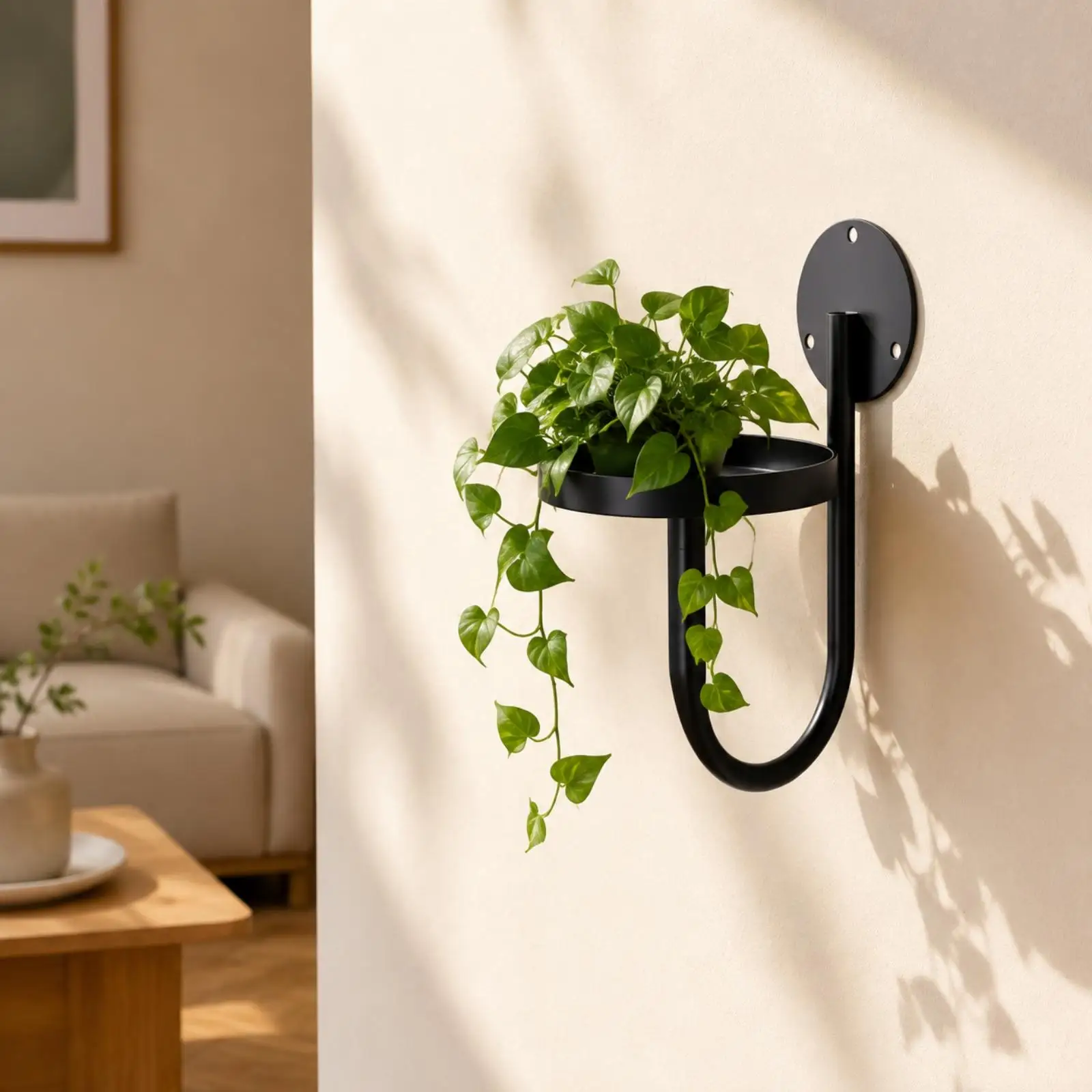 3 Pieces Wall-Mounted Plant Shelf with Round Shelf Modern Wall-Mounted Plant Holder Space-Saving for Small Apartments, Living