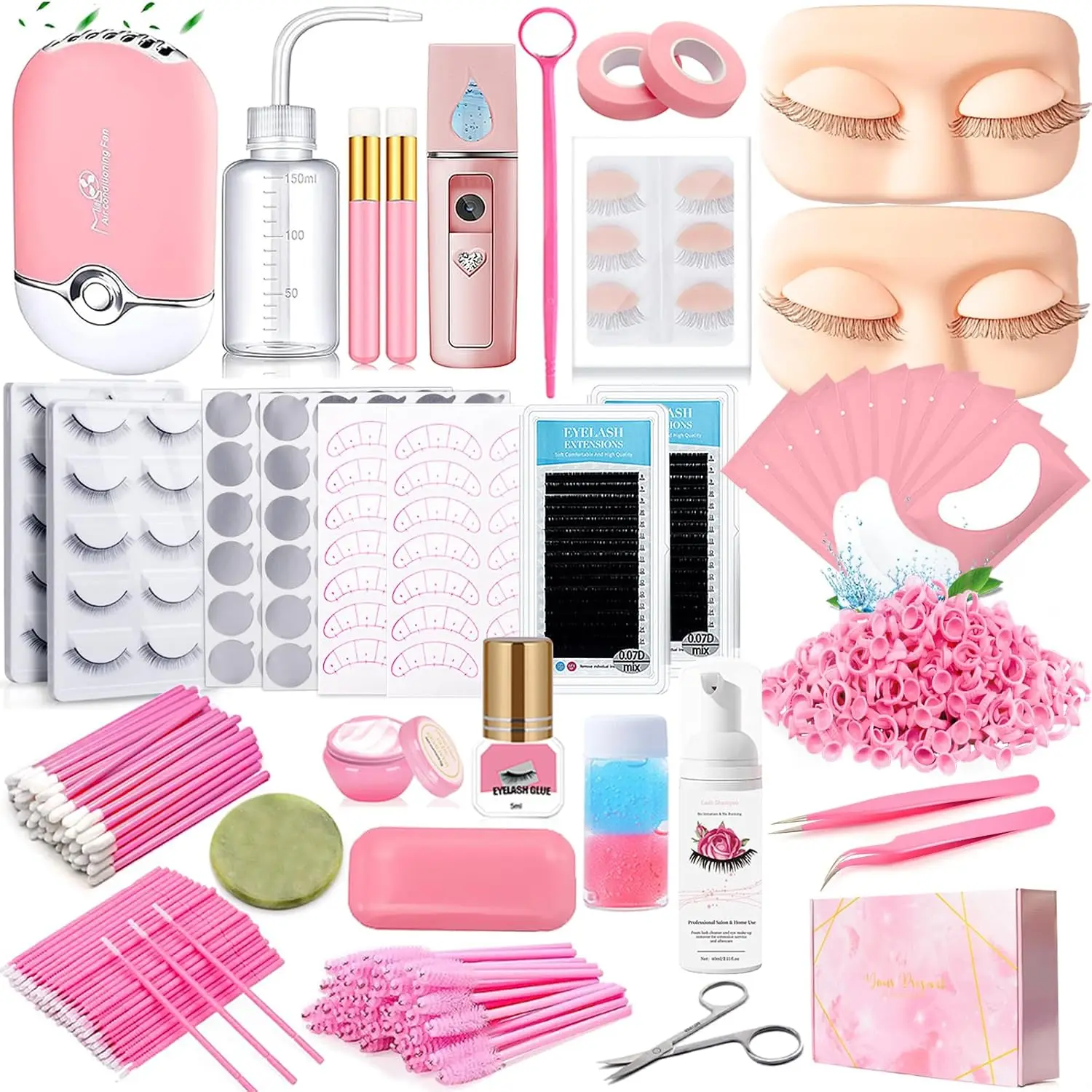 

Набор для наращивания ресниц для начинающих с головкой манекена, веками, накладными ресницами, веером, пинцетом и инструментами для практики