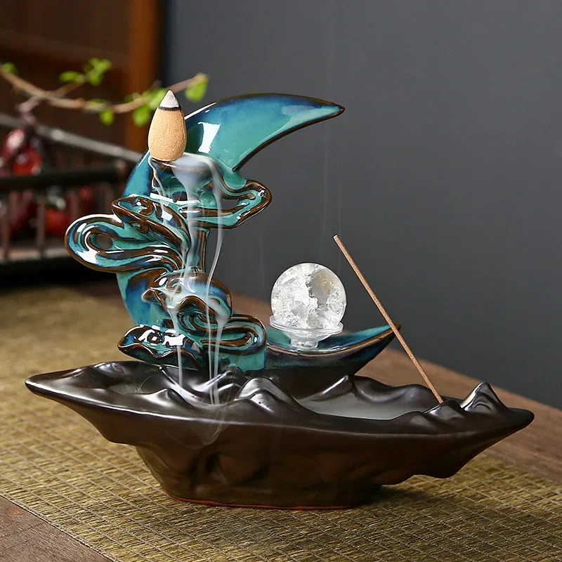 

Blue Moon Backflow Incense Burner Home Indoor Reflow Incense Burner Sandalwood Agave Creative Decoration