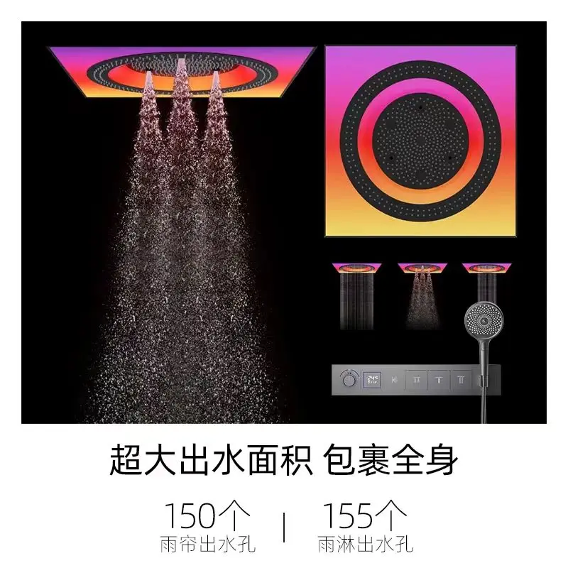 Luxury 600*600 Ceiling install Top Shower head Set with LED Light Brass Bathroom shower faucet set Thermostatic Shower set,Grey