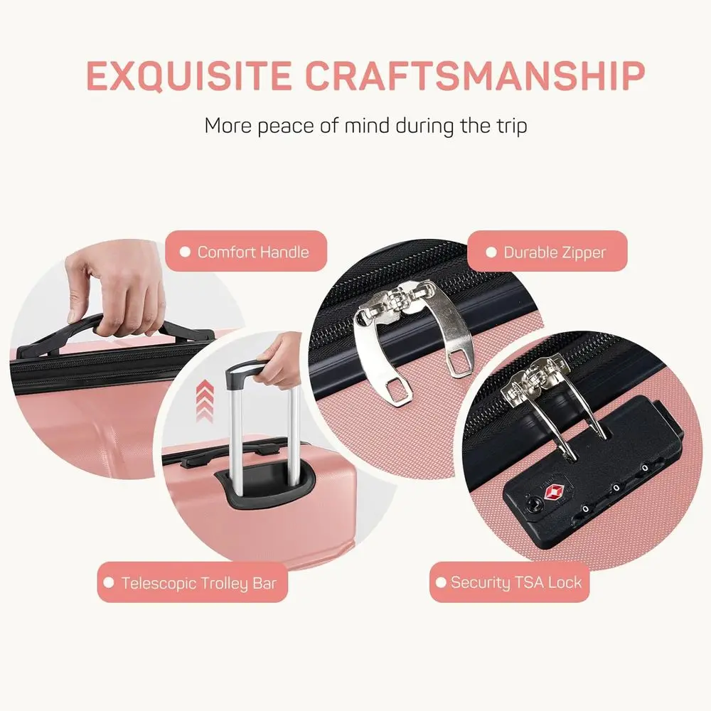 مجموعة أمتعة دوارة ذات هيكل صلب قابلة للتوسيع مع قفل TSA، وردي، مقاسات 20-28 بوصة #5