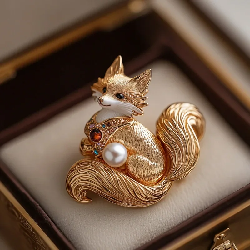 Brooch Natural Freshwater Pearl Cute Fox Corsage