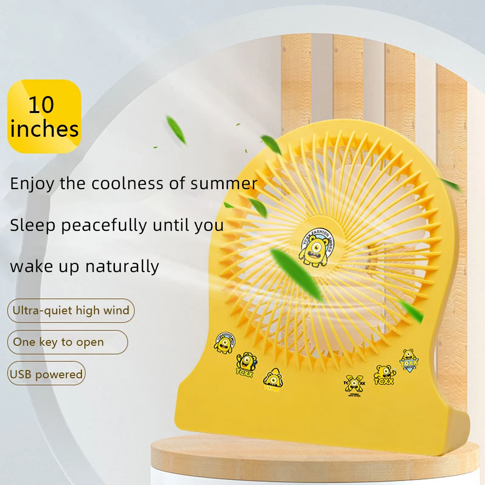 Pequeno ventilador de mesa portátil leve portátil usb carregamento estudante dormitório cartão do escritório amor dos desenhos animados mudo economia energia