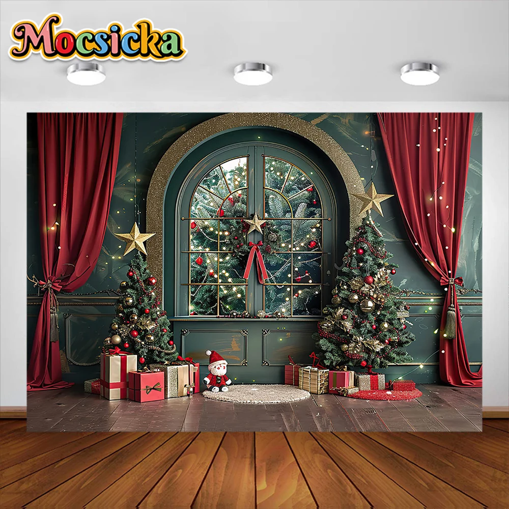 Mocsicka Photography Background Merry Christmas Santa\'s Workshop Backdrop Party Decoration Kids Family Portrait Photo Studio