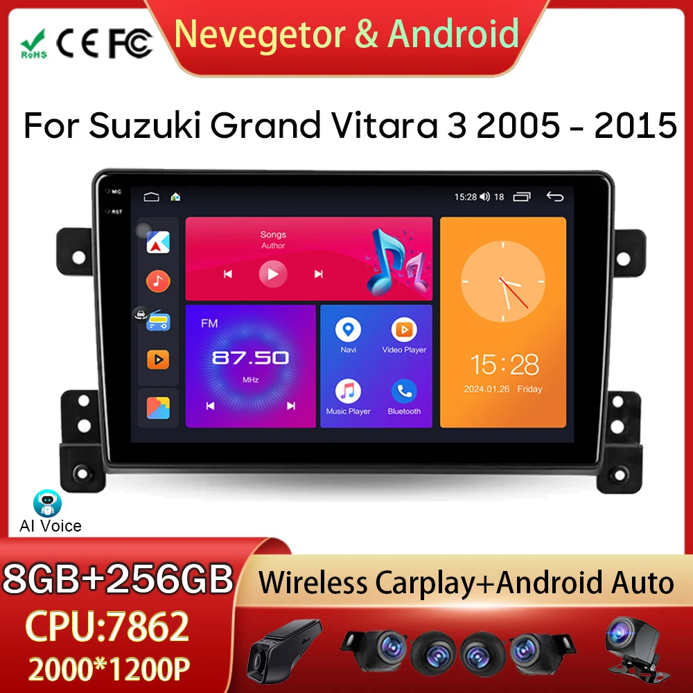 

For Suzuki Grand Vitara 3 2005 - 2015 Car Radio Multimedia Player Stereo Android Auto Carplay GPS Navigation 5G WIFI No 2din DVD