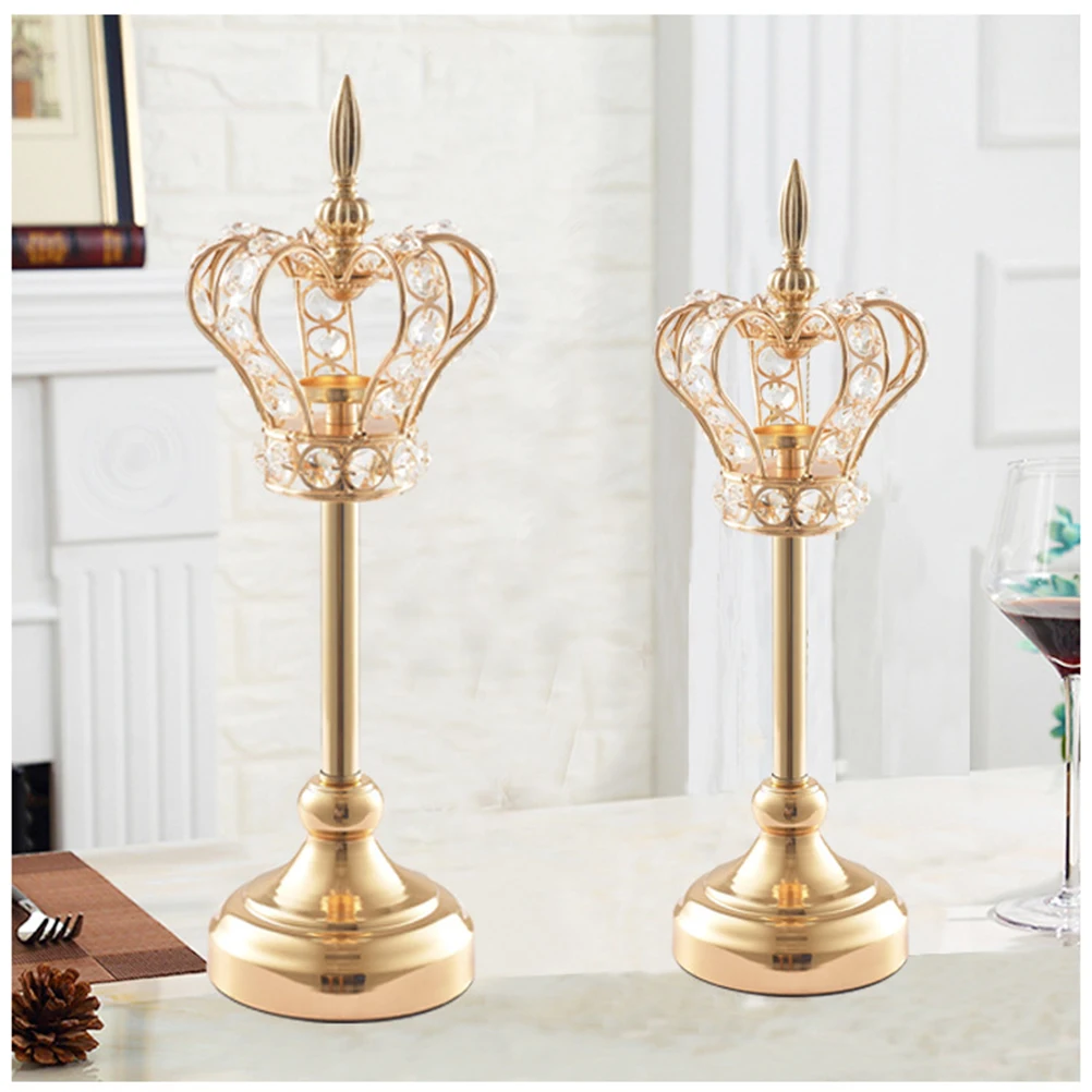 

Crown Shape Plating Holder Size M Metal Iron Candlestick Stable Base Romantic Home Wedding Party Decoration Ornament