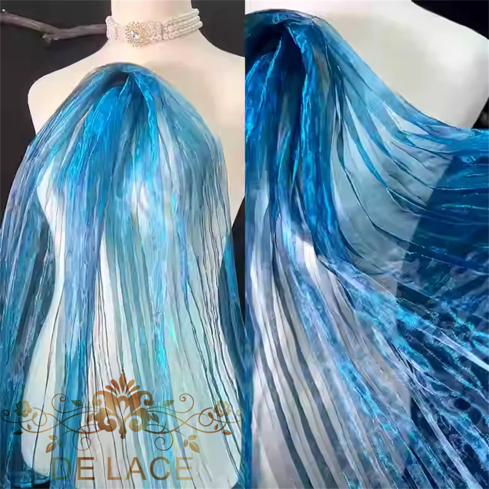 

HS Colorful Pleated Yarn Gradient Fabric Wedding Dress Accessories Pleated Mesh Fabric for Wedding Dress