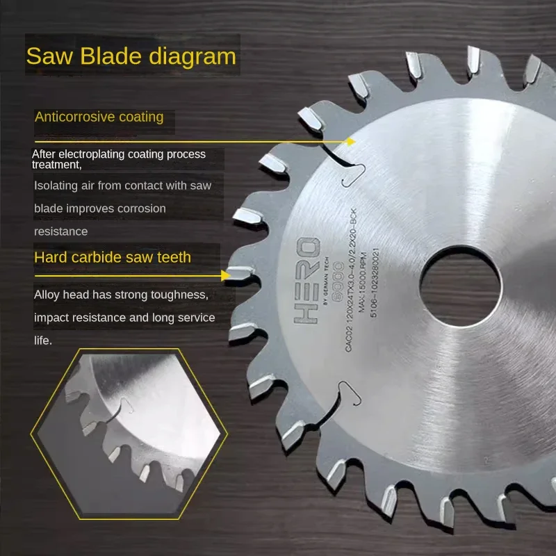 Hardmetalen zaagbladen voor houtbewerking Duwtafelzaag en precisie snijplankzaag, 120 mm cirkelzaagbladen voor snijplank