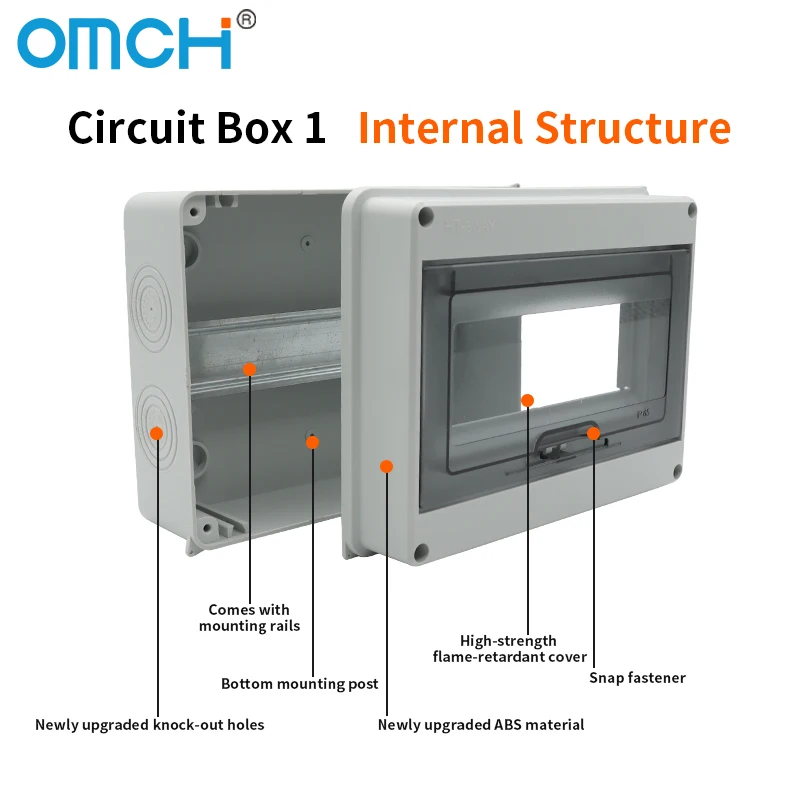 OMCH HT Series IP65 Waterproof Distribution Box ABS Electrical Junction Box Outdoor Circuit Breaker Enclosure 2-24 Ways