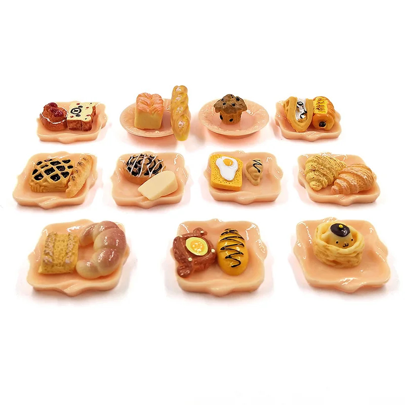 10pcs Mini Bread Miniature Figurine Similated Party Food Model Cake Snack Home Decor Fairy Garden Decoration DIY Accessories