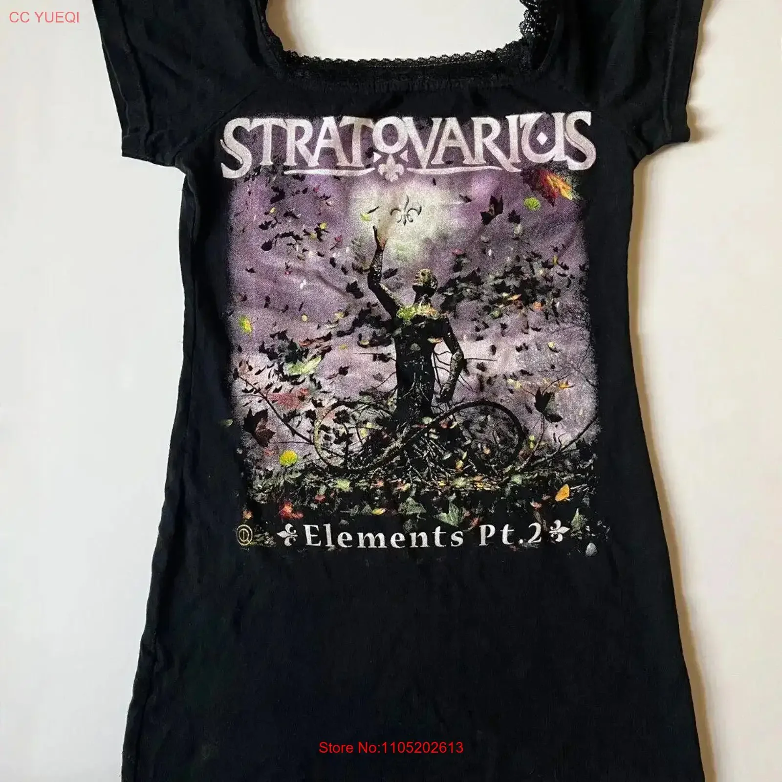 

Customised Modified STRATOVARIUS Lace Neck Tour T Shirt Ladies S Power Metal vintage Washed Comfortable Soft homme