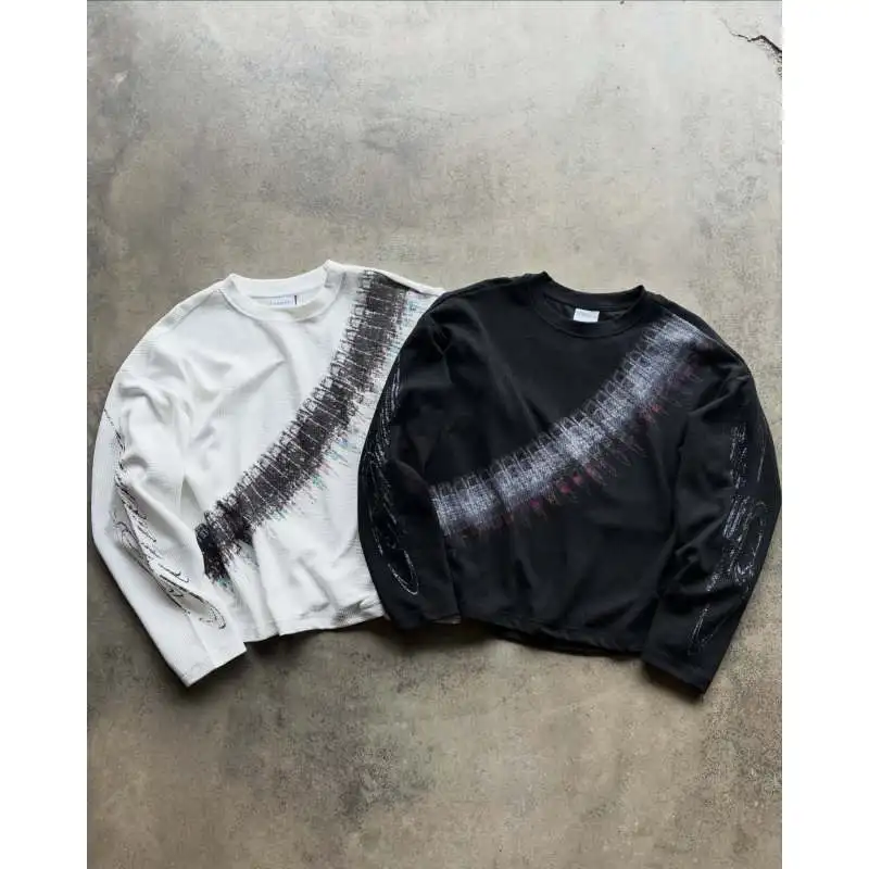 2000s American Retro Fashion Street Style Hip Hop Rock High Street Wear Loose Comfortable emo Versatile Long sleeve T-shirt Tops