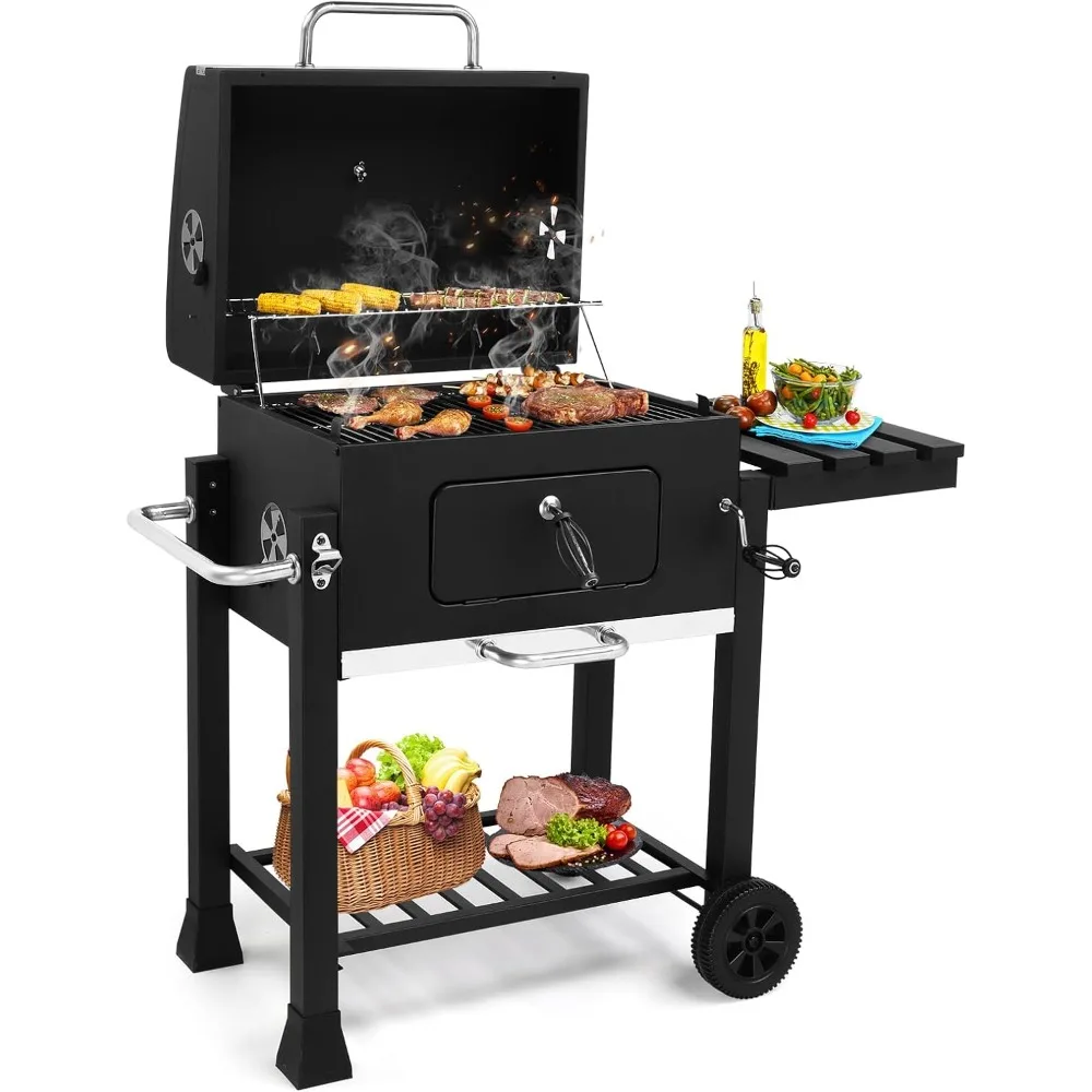 

Large Barrel Charcoal BBQ Grills with 794 SQ.IN. Cooking Area, Outdoor Barbecue Grill with Adjustable Charcoal Tray & Foldable