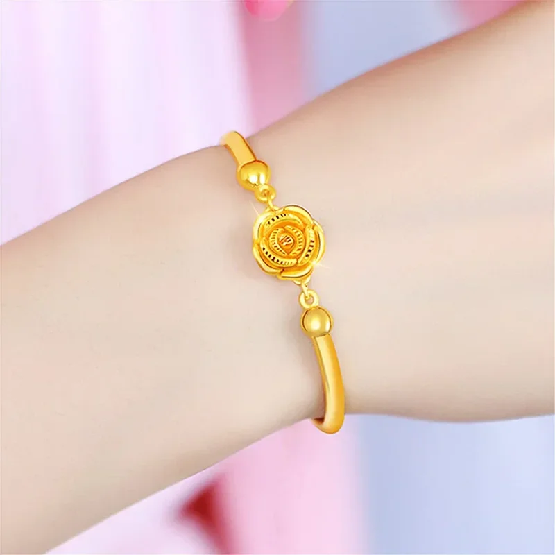 Real 18K Gold Rose Bracelet for Women Girlfriend Mother Engagement Birthday Mother's Day Valentine's Day Jewelry Gifts